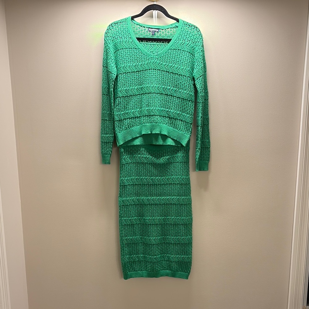 Green Knit Sweater and Skirt Set